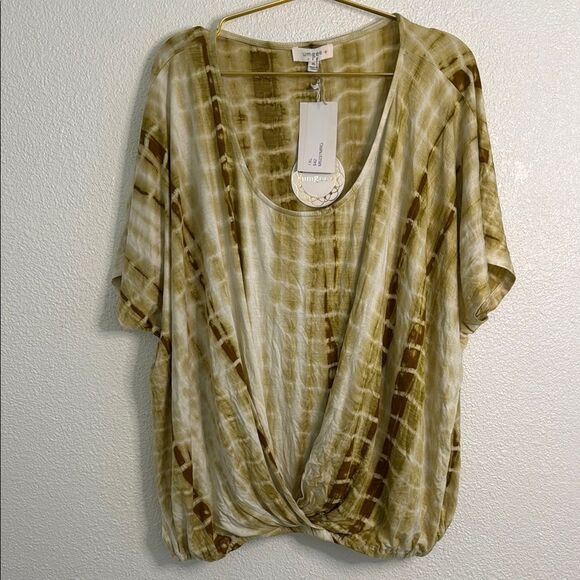 NWT- UMGEE-Women's Tie-Dye Top in Olive and tan- Size 1X - Picture 1 of 9